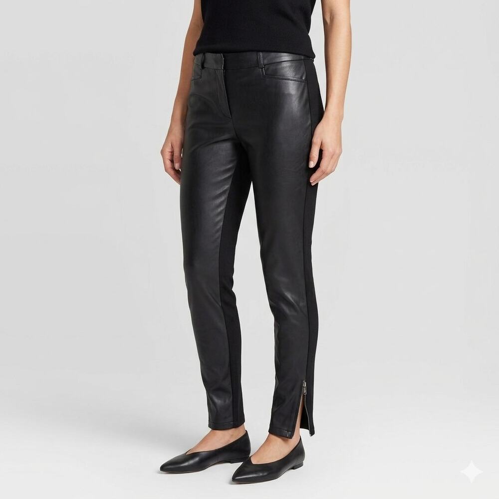 Alcaçuz Brazil Mixed Media Faux Leather Front Pants Ankle Zip Black Size 40 US 8